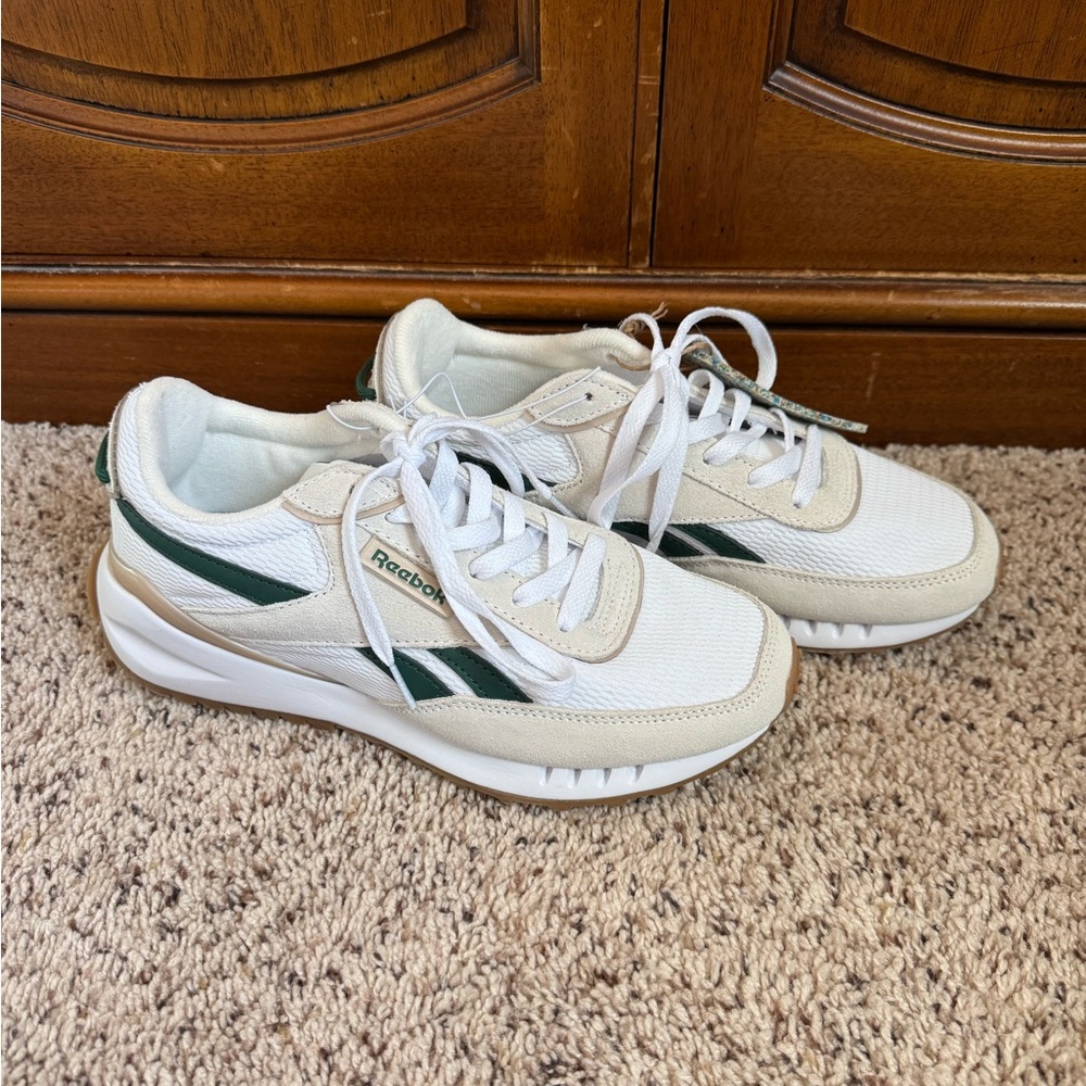 Reebok White and Green Athletic Shoes